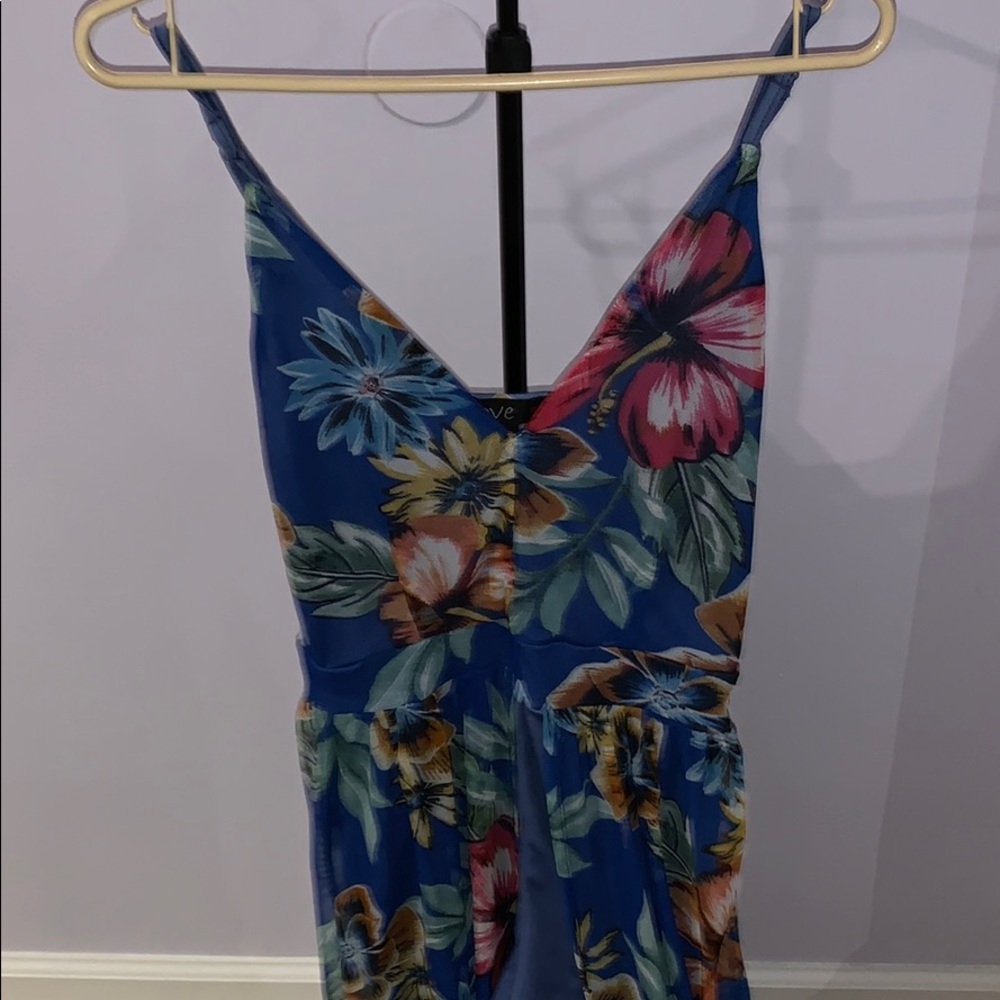 Blue floral romper with train! Size small.